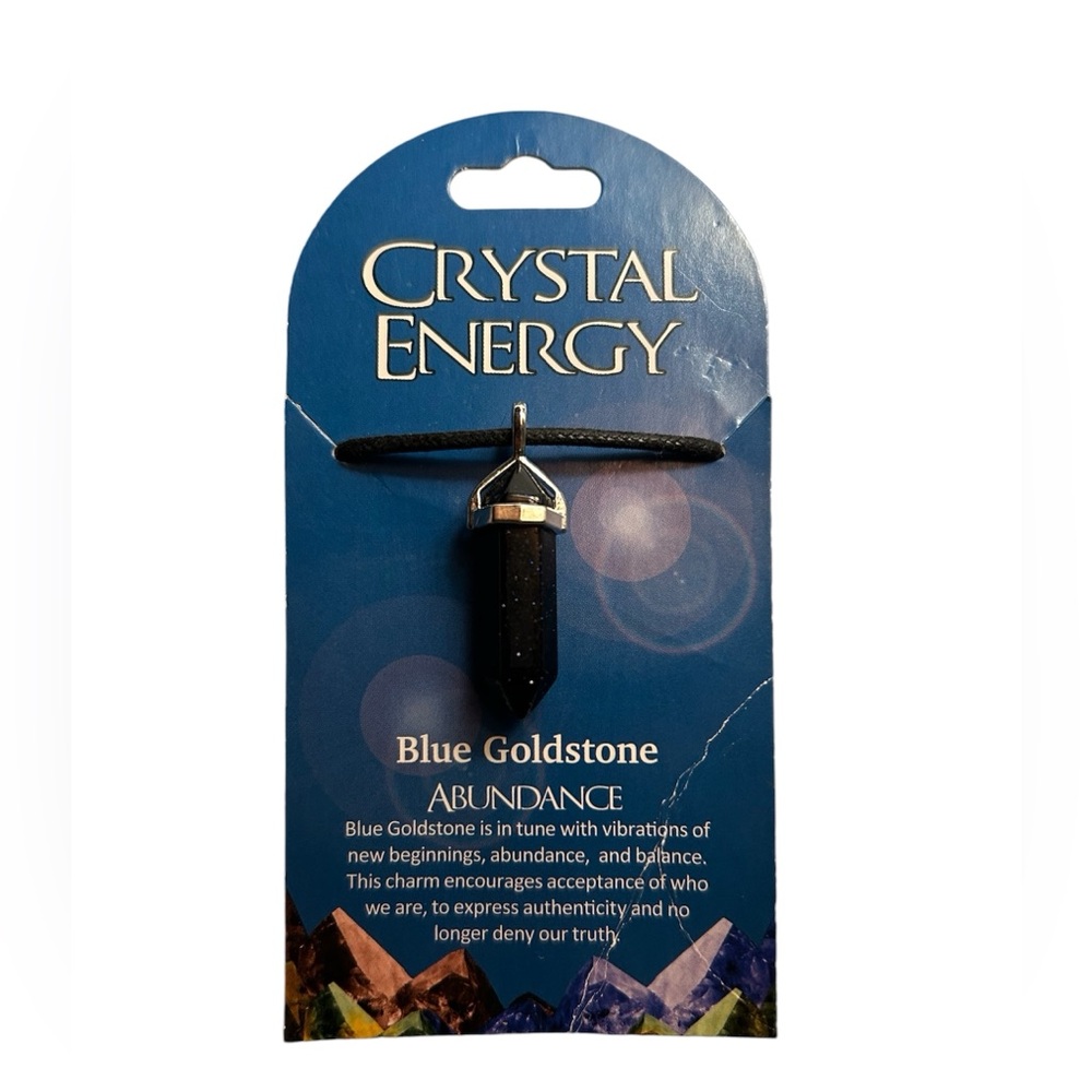 Blue Goldstone Abundance Necklace Crystal Energy Black‎ Rope Chain